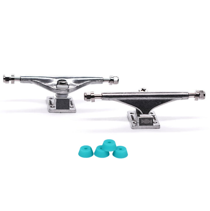 Teak Tuning 34mm Inverted Caramel Fingerboard Trucks - Silver - Includes Pro Duro Bubble Bushings