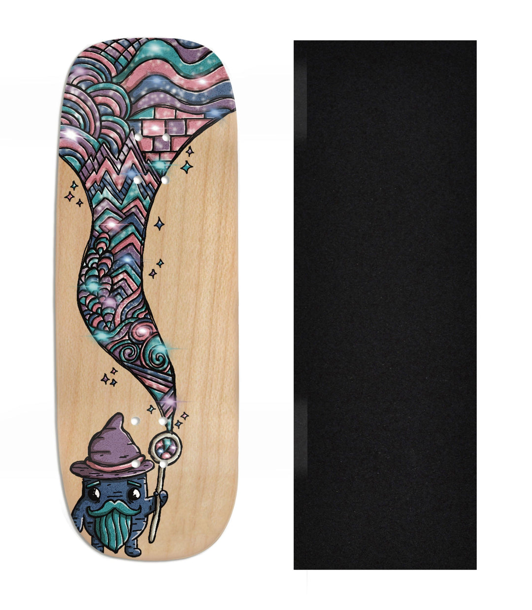 Teak Tuning Heat Transfer Graphic Wooden Fingerboard Deck, Design Contest 2024 Winner, Mandrake_creative_co - "Spellbound" Boxy Deck