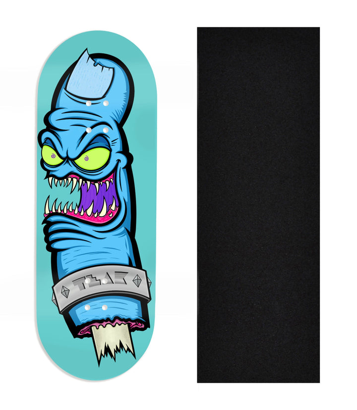 Teak Tuning Heat Transfer Graphic Wooden Fingerboard Deck, Design Contest 2024 Winner, jhefty - "Gnarly Bite" 32mm Deck