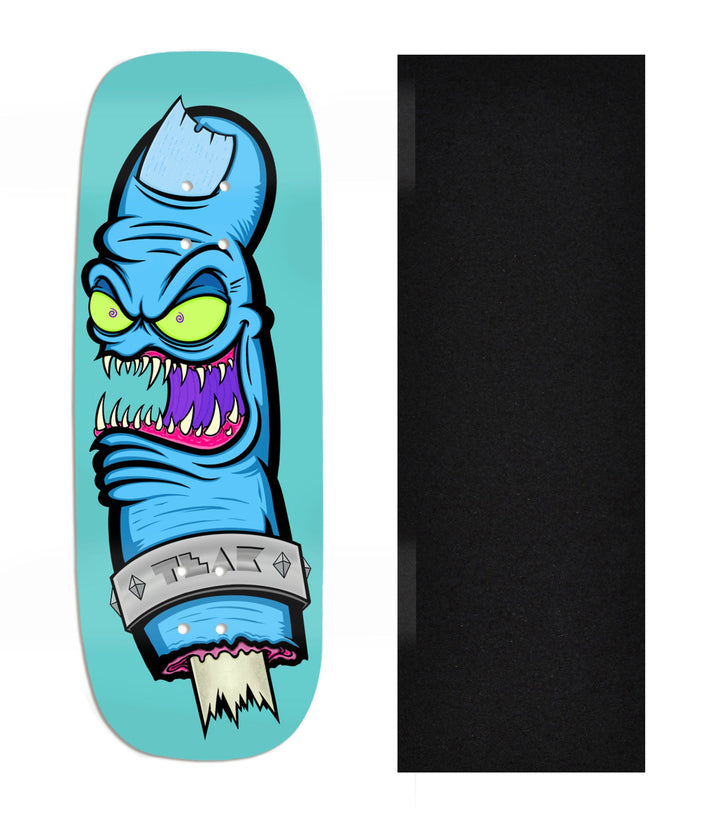 Teak Tuning Heat Transfer Graphic Wooden Fingerboard Deck, Design Contest 2024 Winner, jhefty - "Gnarly Bite" Boxy Deck