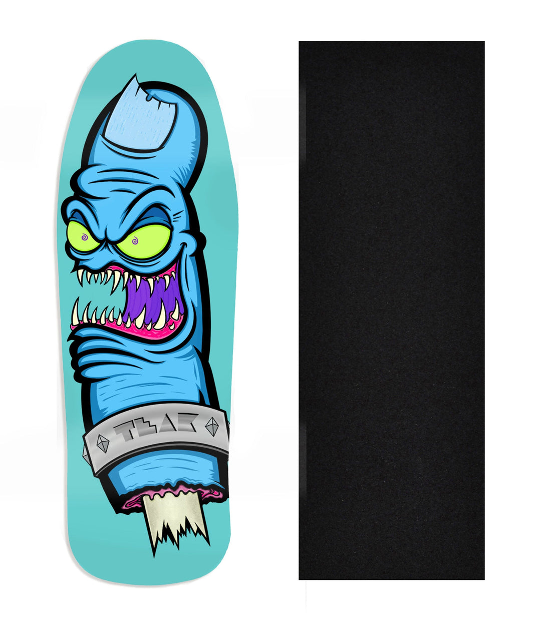 Teak Tuning Heat Transfer Graphic Wooden Fingerboard Deck, Design Contest 2024 Winner, jhefty - "Gnarly Bite" Carlsbad Cruiser Deck