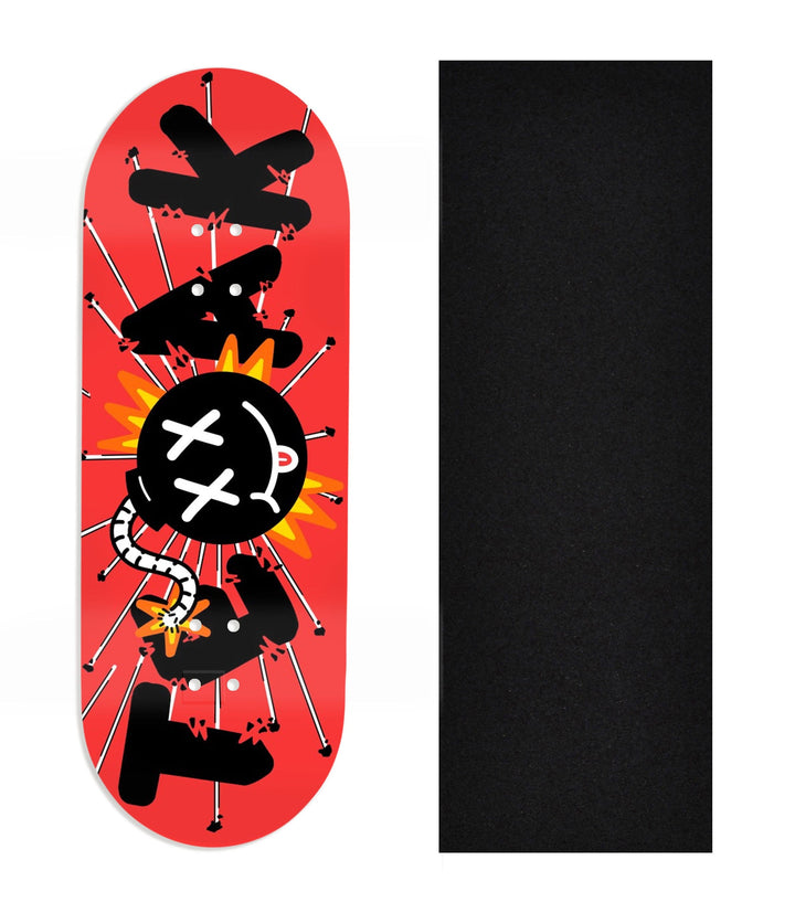 Teak Tuning Heat Transfer Graphic Wooden Fingerboard Deck, Design Contest 2024 Winner, Flatline_fb - "Kaboom" 32mm Deck