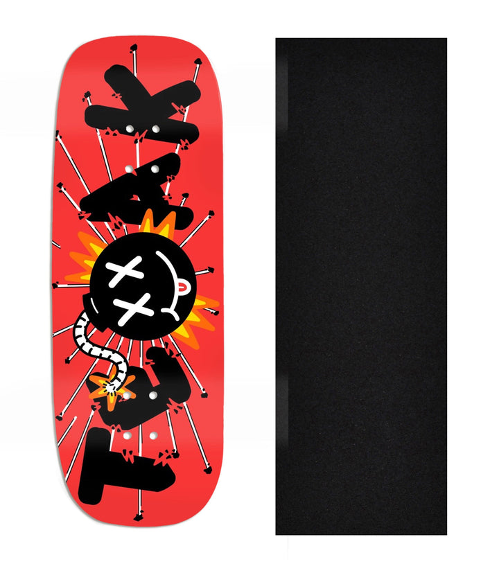 Teak Tuning Heat Transfer Graphic Wooden Fingerboard Deck, Design Contest 2024 Winner, Flatline_fb - "Kaboom" Boxy Deck