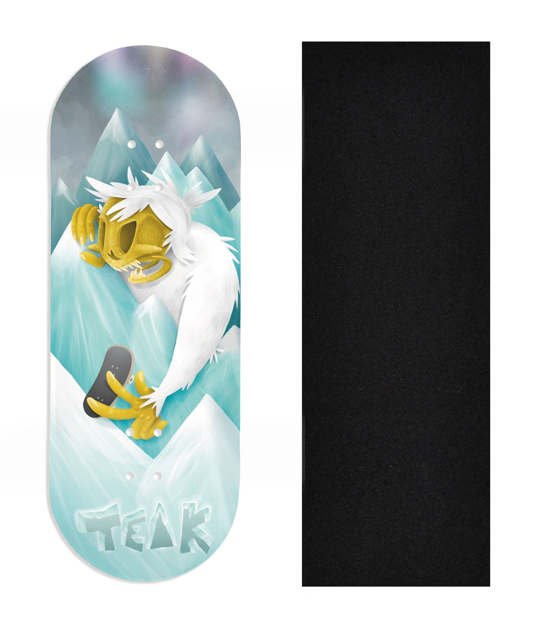 Teak Tuning Heat Transfer Graphic Wooden Fingerboard Deck, Design Contest 2024 Winner, @pov_obs - "Yeti Peaks" 34mm Deck