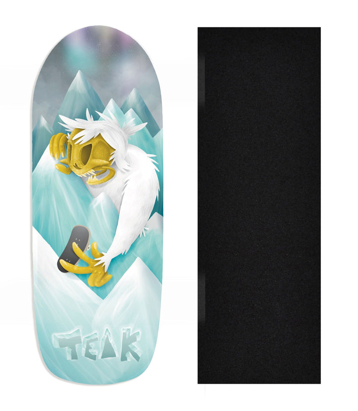 Teak Tuning Heat Transfer Graphic Wooden Fingerboard Deck, Design Contest 2024 Winner, @pov_obs - "Yeti Peaks" Poolparty Deck