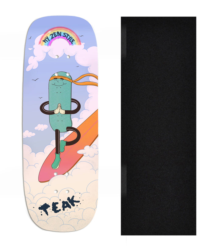 Teak Tuning Heat Transfer Graphic Wooden Fingerboard Deck, Design Contest 2024 Winner, @digo.lemon - "Zen Drift" Boxy Deck