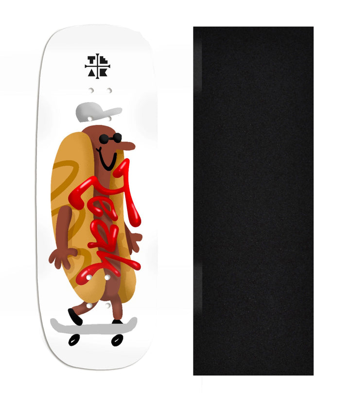 Teak Tuning Heat Transfer Graphic Wooden Fingerboard Deck, Design Contest 2024 Winner, hectorvacui - "Hot Dog" Boxy Deck