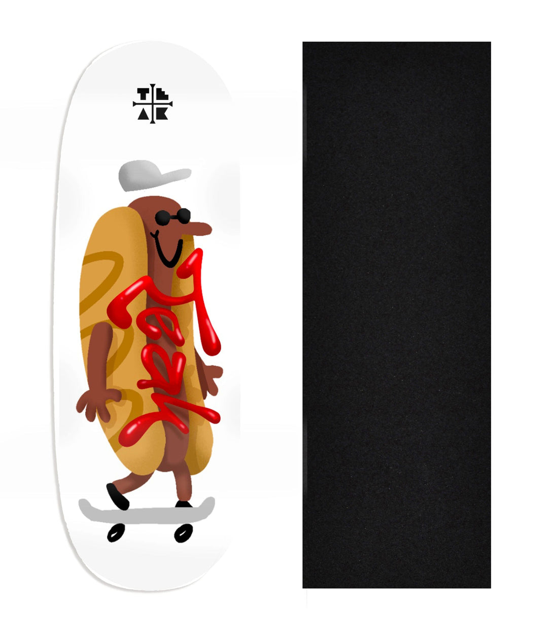 Teak Tuning Heat Transfer Graphic Wooden Fingerboard Deck, Design Contest 2024 Winner, hectorvacui - "Hot Dog" Ohhh Deck