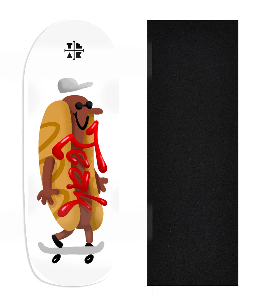 Teak Tuning Heat Transfer Graphic Wooden Fingerboard Deck, Design Contest 2024 Winner, hectorvacui - "Hot Dog" Poolparty Deck