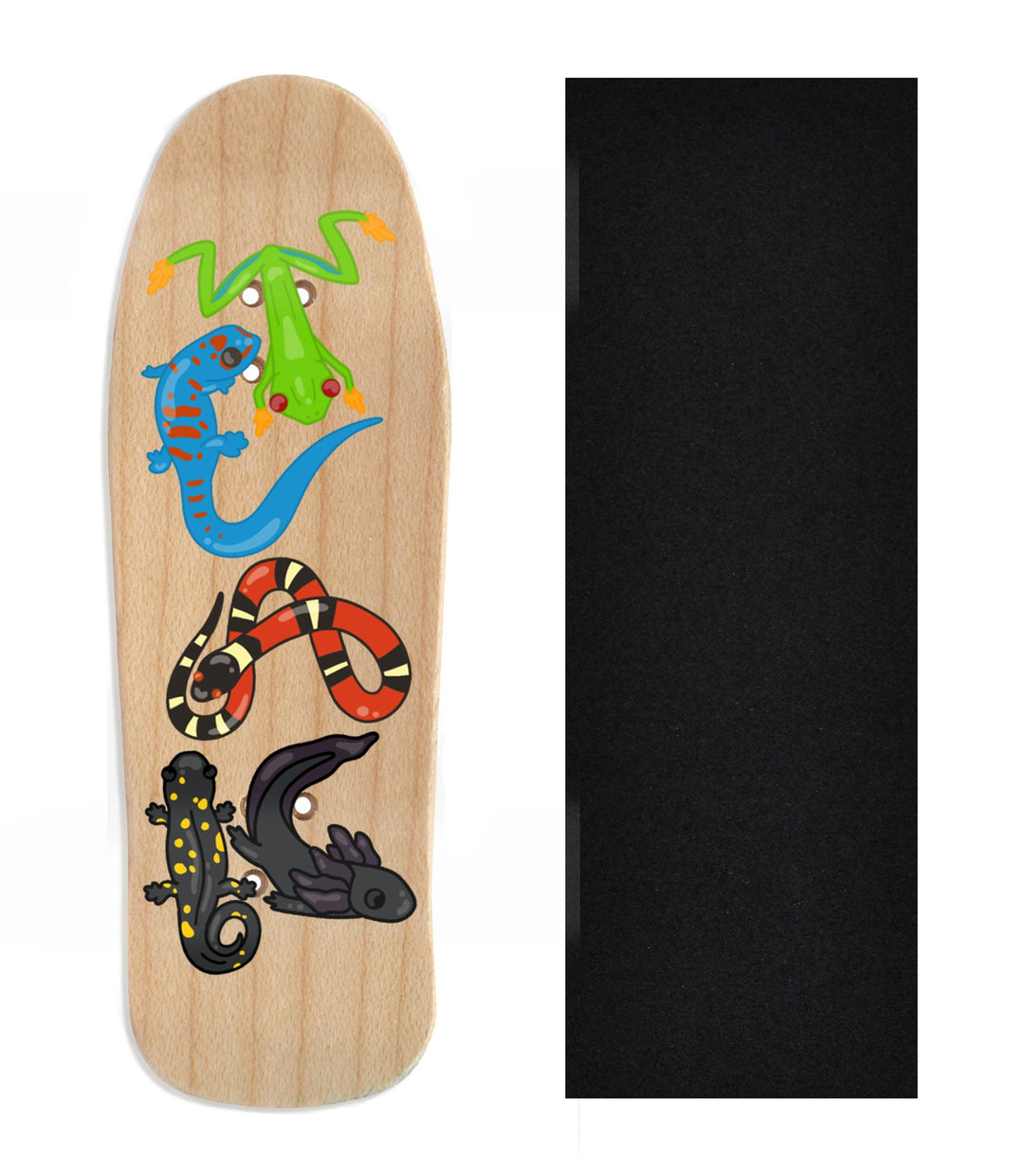 Teak Tuning Heat Transfer Graphic Wooden Fingerboard Deck, Design Contest 2024 Winner, phr.ae - "Reptile Charmer" Carlsbad Cruiser Deck