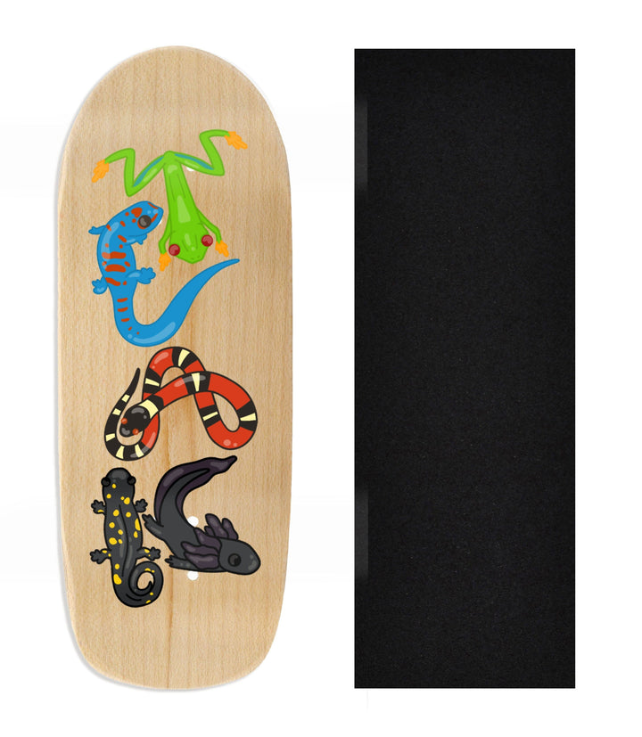 Teak Tuning Heat Transfer Graphic Wooden Fingerboard Deck, Design Contest 2024 Winner, phr.ae - "Reptile Charmer" Poolparty Deck