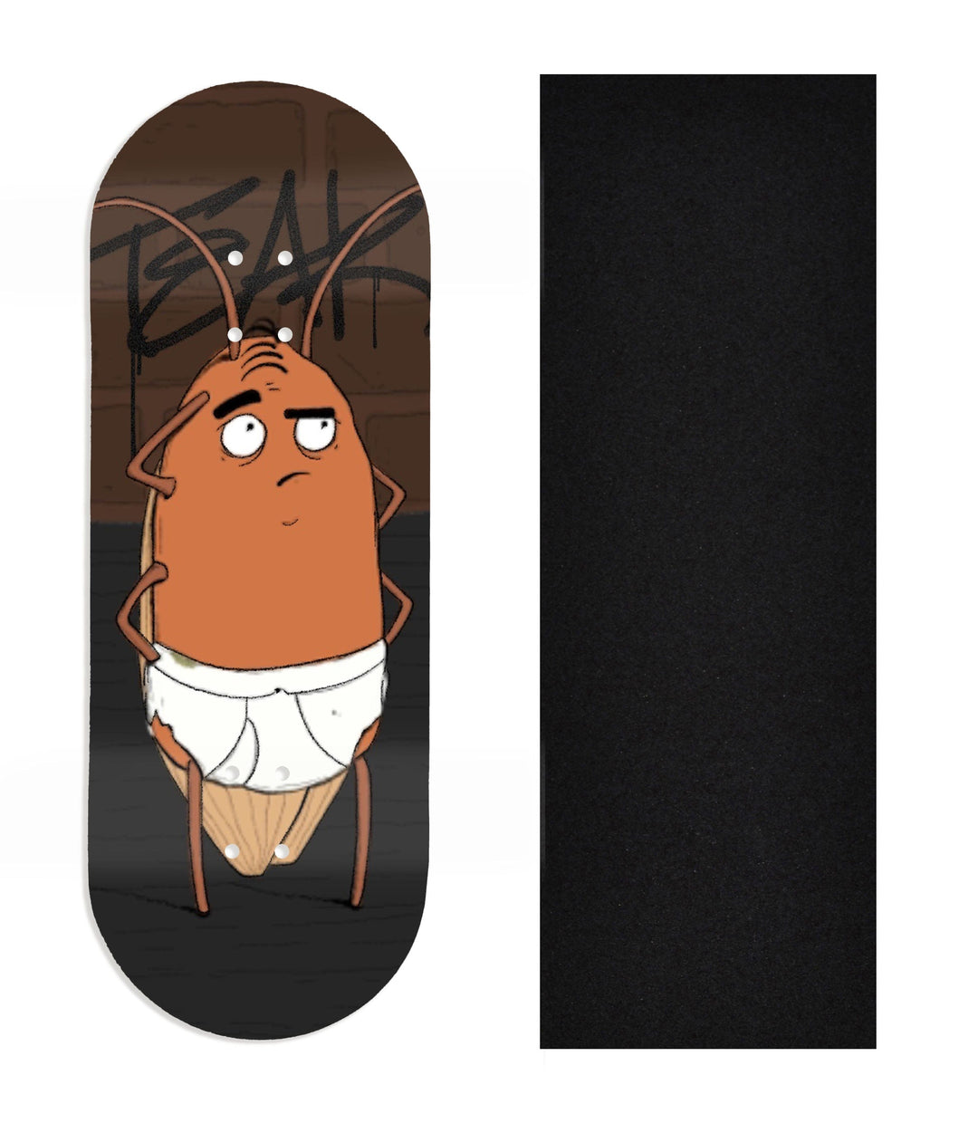 Teak Tuning Heat Transfer Graphic Wooden Fingerboard Deck, Design Contest 2024 Winner, fivefiveandugly - "Tighty" 34mm Deck