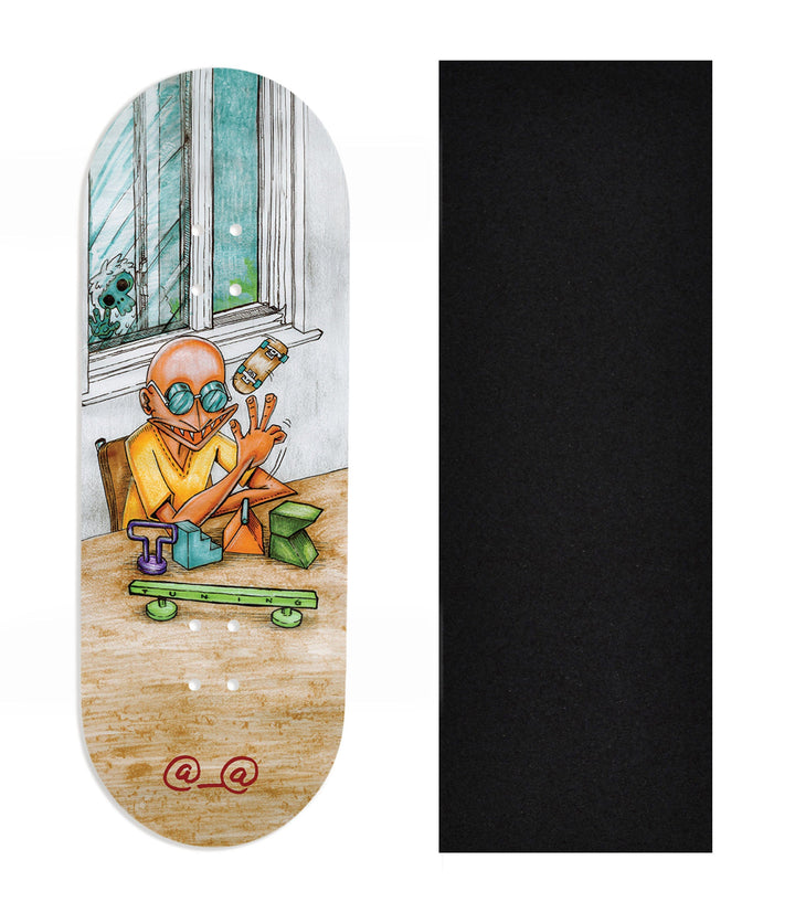 Teak Tuning Heat Transfer Graphic Wooden Fingerboard Deck, Design Contest 2024 Winner, @__@ - "Window Sesh" 32mm Deck