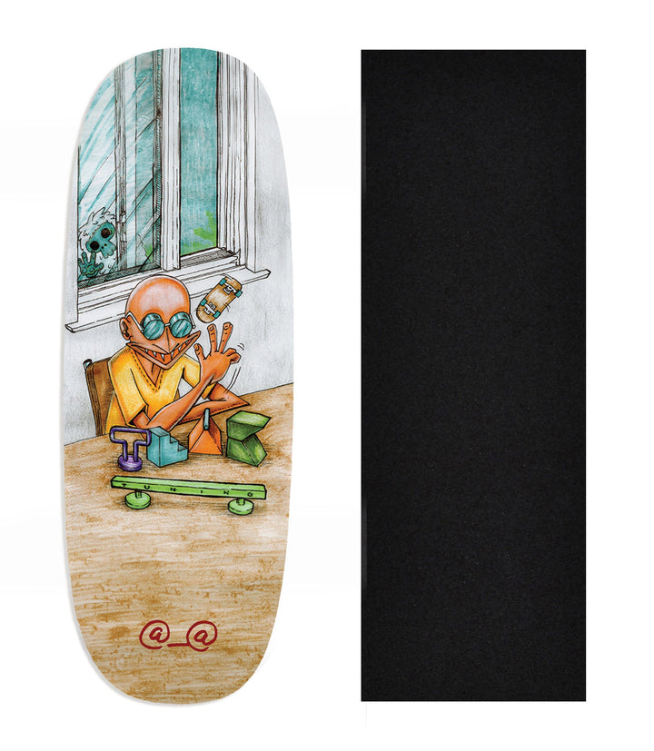 Teak Tuning Heat Transfer Graphic Wooden Fingerboard Deck, Design Contest 2024 Winner, @__@ - "Window Sesh" Ohhh Deck