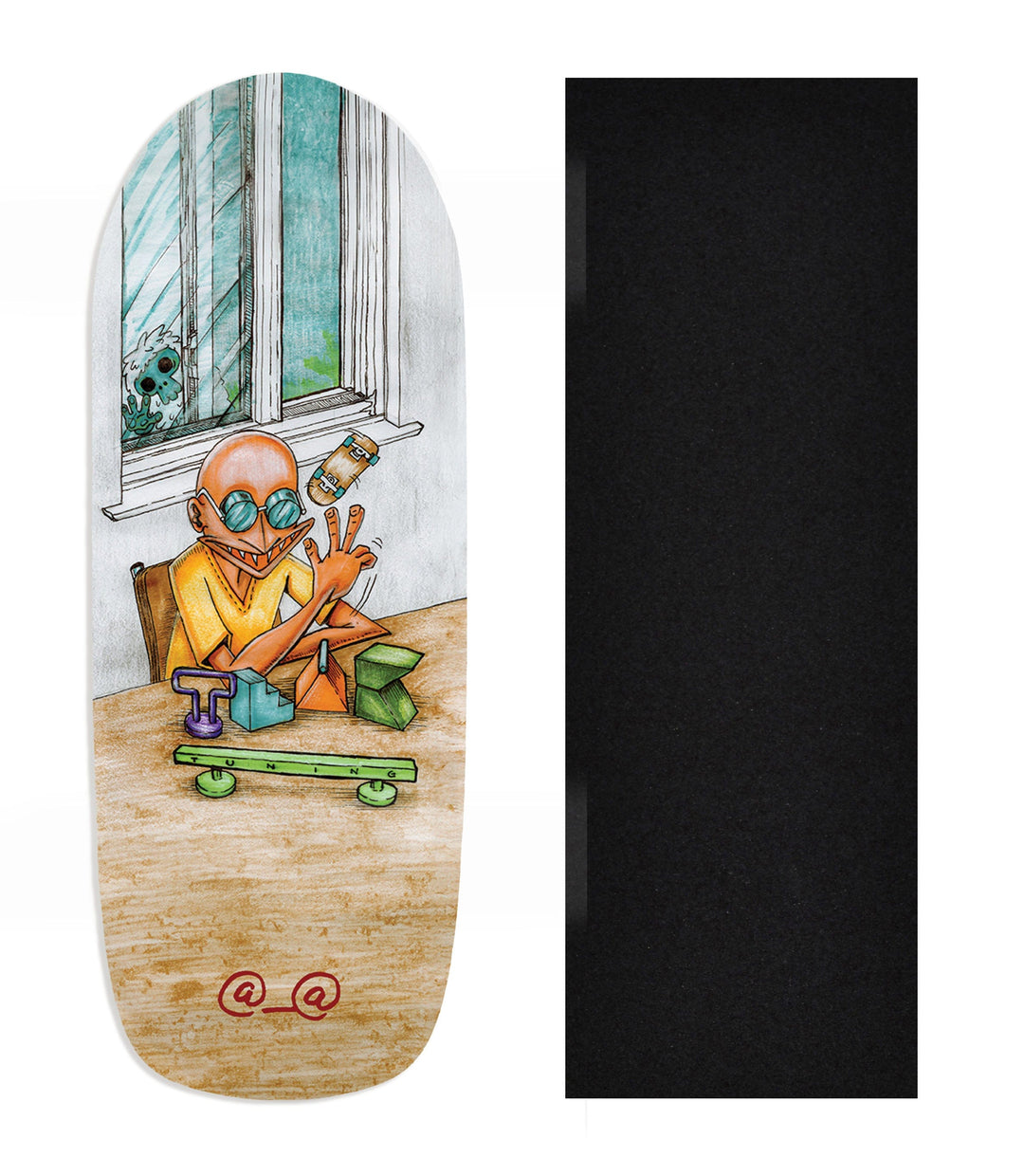 Teak Tuning Heat Transfer Graphic Wooden Fingerboard Deck, Design Contest 2024 Winner, @__@ - "Window Sesh" Poolparty Deck