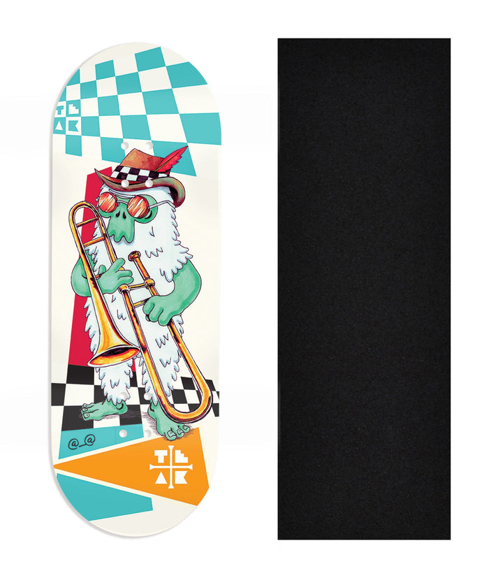 Teak Tuning Heat Transfer Graphic Wooden Fingerboard Deck, Design Contest 2024 Winner, @__@ - "Lip Slide" 32mm Deck