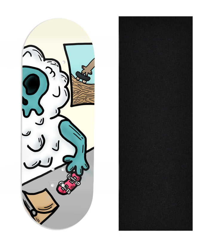 Teak Tuning Heat Transfer Graphic Wooden Fingerboard Deck, Design Contest 2024 Winner, originalfingerking - "Freeze Flip" 32mm Deck