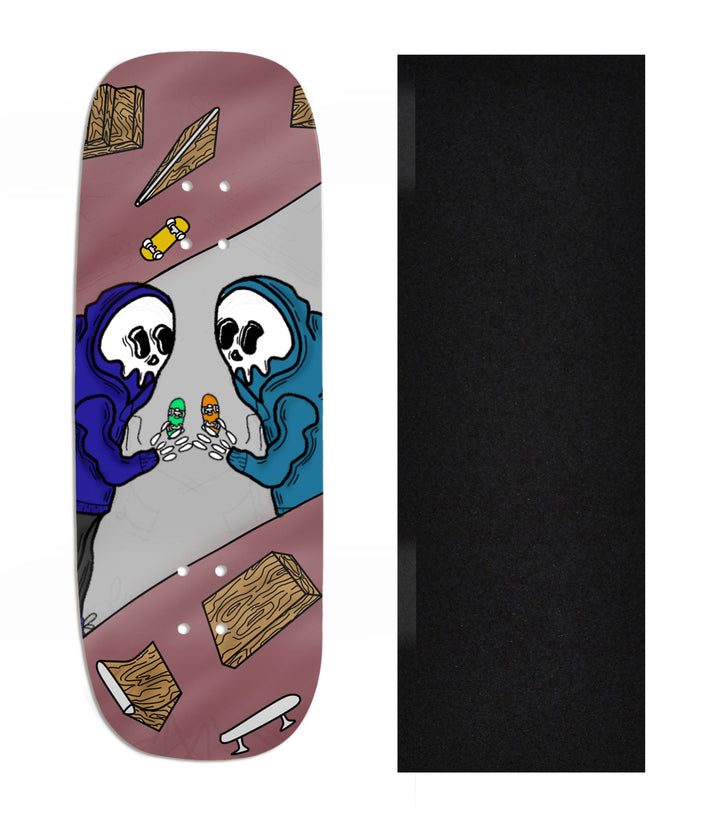 Teak Tuning Heat Transfer Graphic Wooden Fingerboard Deck, Design Contest 2024 Winner, originalfingerking - "Grim Buds" Boxy Deck