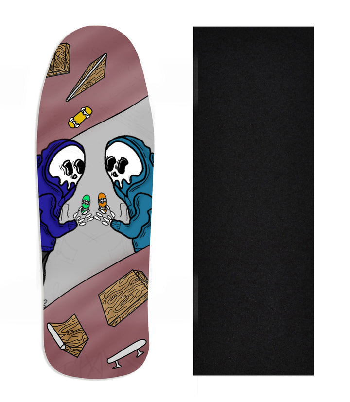 Teak Tuning Heat Transfer Graphic Wooden Fingerboard Deck, Design Contest 2024 Winner, originalfingerking - "Grim Buds" Carlsbad Cruiser Deck