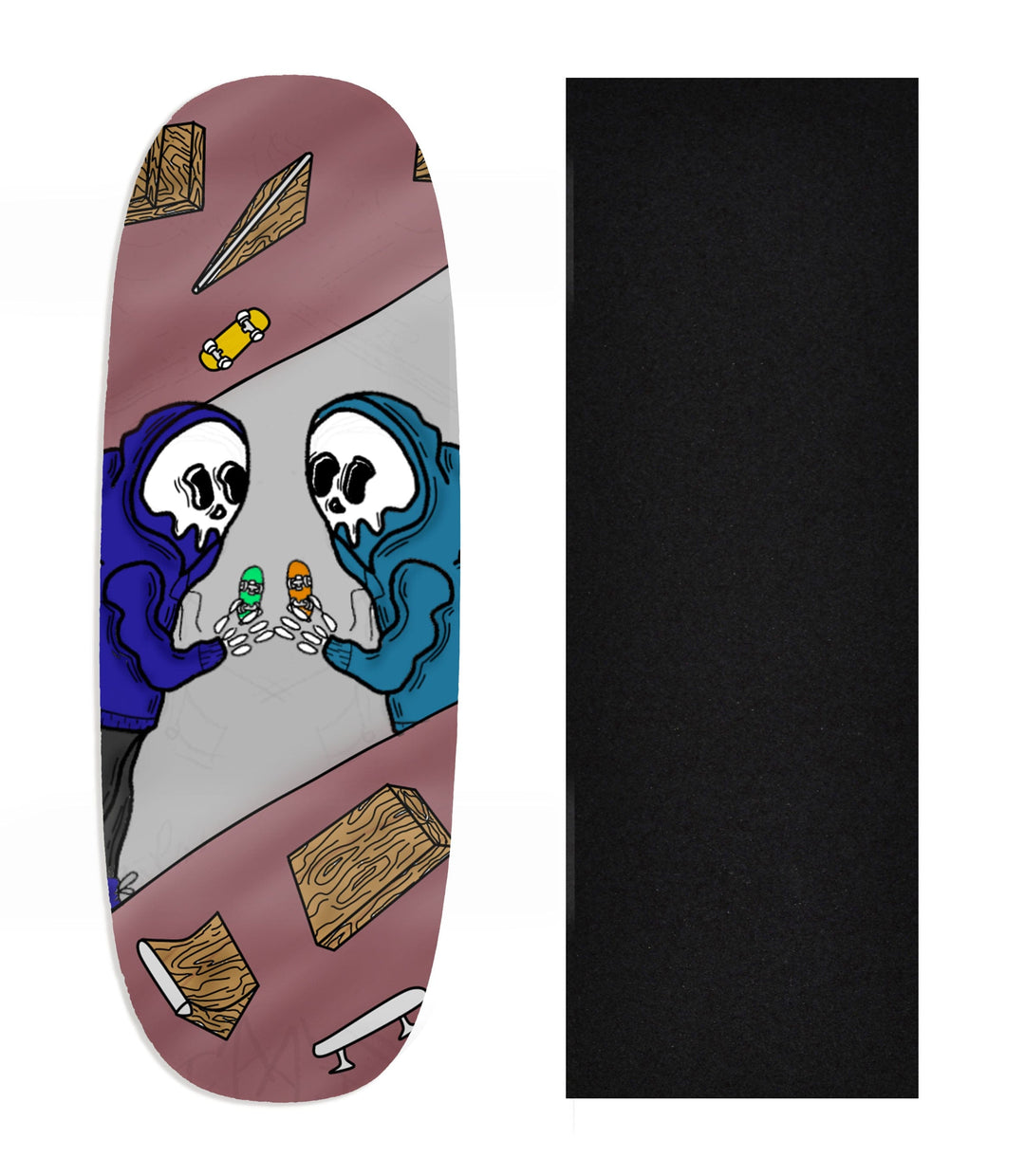 Teak Tuning Heat Transfer Graphic Wooden Fingerboard Deck, Design Contest 2024 Winner, originalfingerking - "Grim Buds" Ohhh Deck