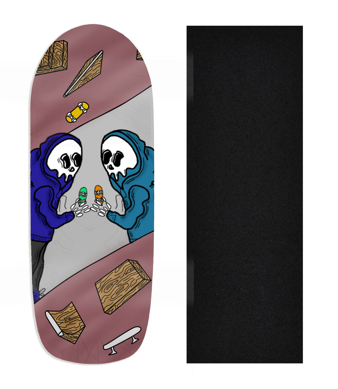 Teak Tuning Heat Transfer Graphic Wooden Fingerboard Deck, Design Contest 2024 Winner, originalfingerking - "Grim Buds" Poolparty Deck