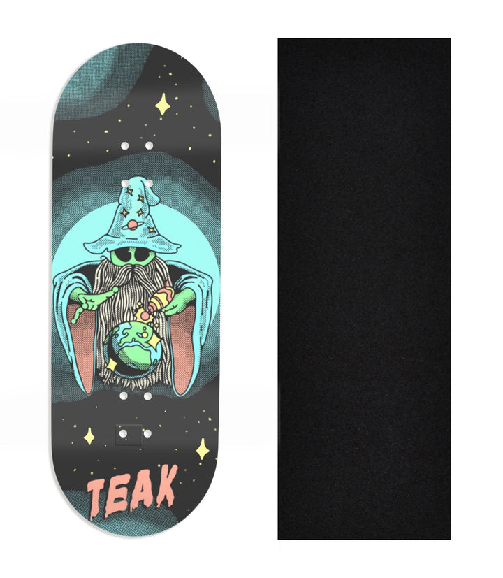 Teak Tuning Heat Transfer Graphic Wooden Fingerboard Deck, Design Contest 2024 Winner, Qfischer95 - "Mystic Glow" 32mm Deck