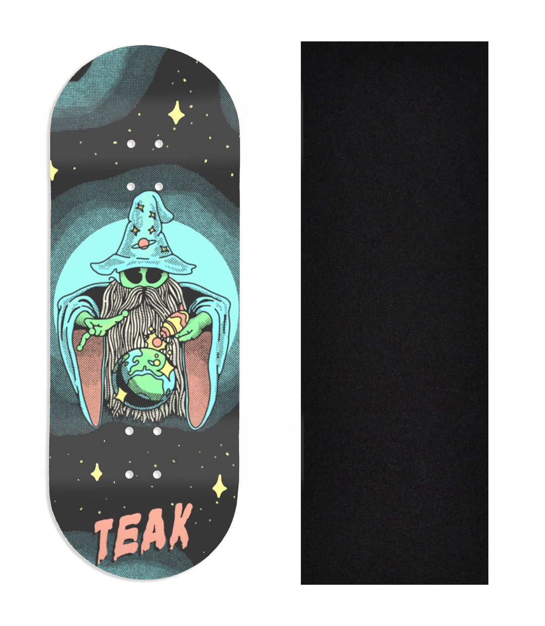 Teak Tuning Heat Transfer Graphic Wooden Fingerboard Deck, Design Contest 2024 Winner, Qfischer95 - "Mystic Glow" 34mm Deck