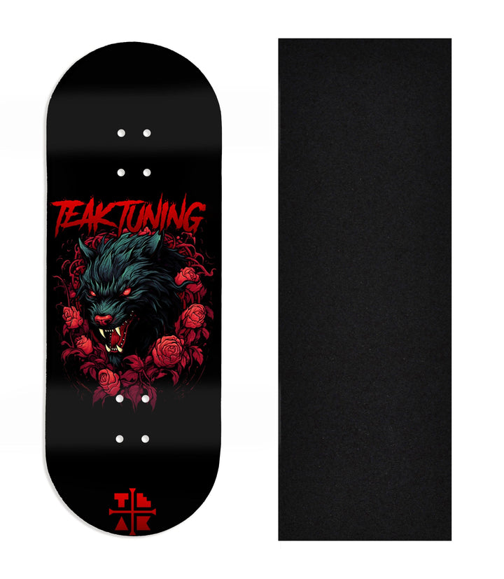 Teak Tuning Heat Transfer Graphic Wooden Fingerboard Deck, Design Contest 2024 Winner, fbb_ok - "Night Fang" 34mm Deck