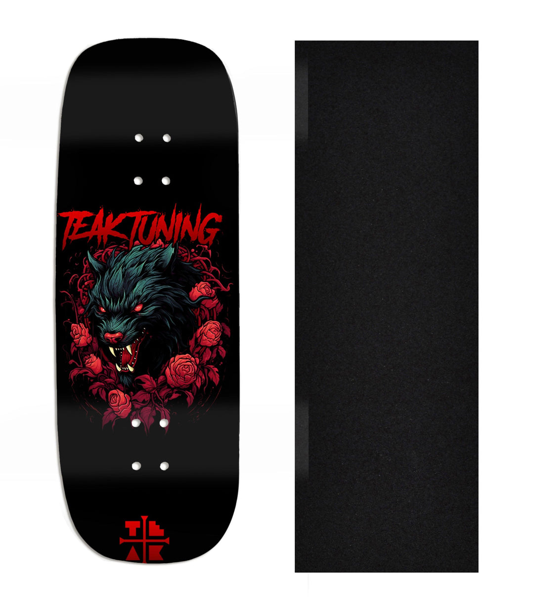 Teak Tuning Heat Transfer Graphic Wooden Fingerboard Deck, Design Contest 2024 Winner, fbb_ok - "Night Fang" Boxy Deck