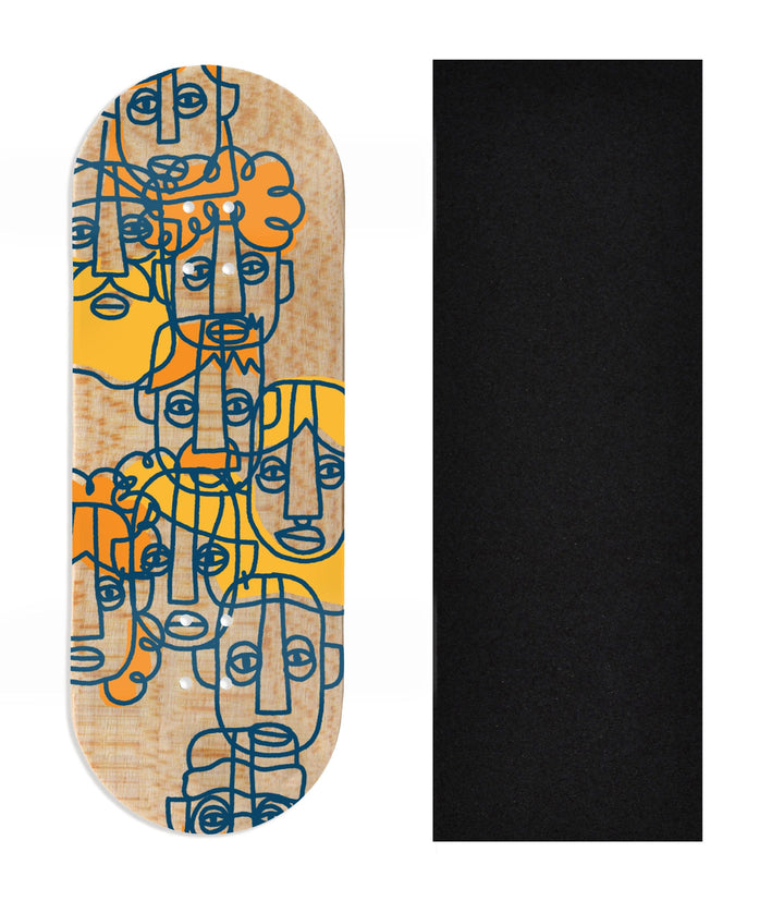 Teak Tuning Heat Transfer Graphic Wooden Fingerboard Deck, Design Contest 2024 Winner, @_avintagethought - "Line Up" 34mm Deck