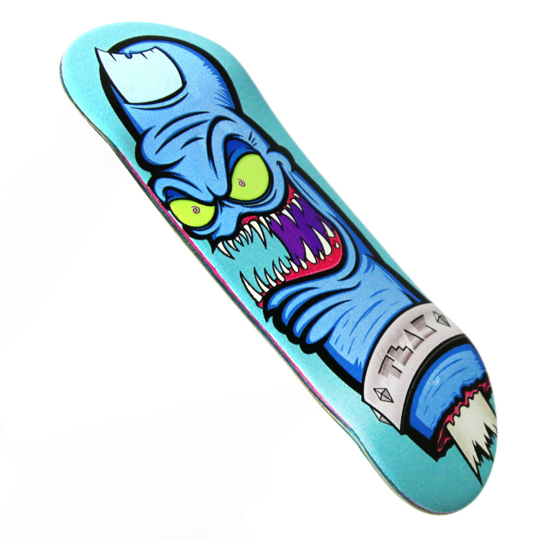 Teak Tuning Flow Series Wooden Deck - “Gnarly Bite” Graphic by @jhefty - 32x96mm with Colorful Plies