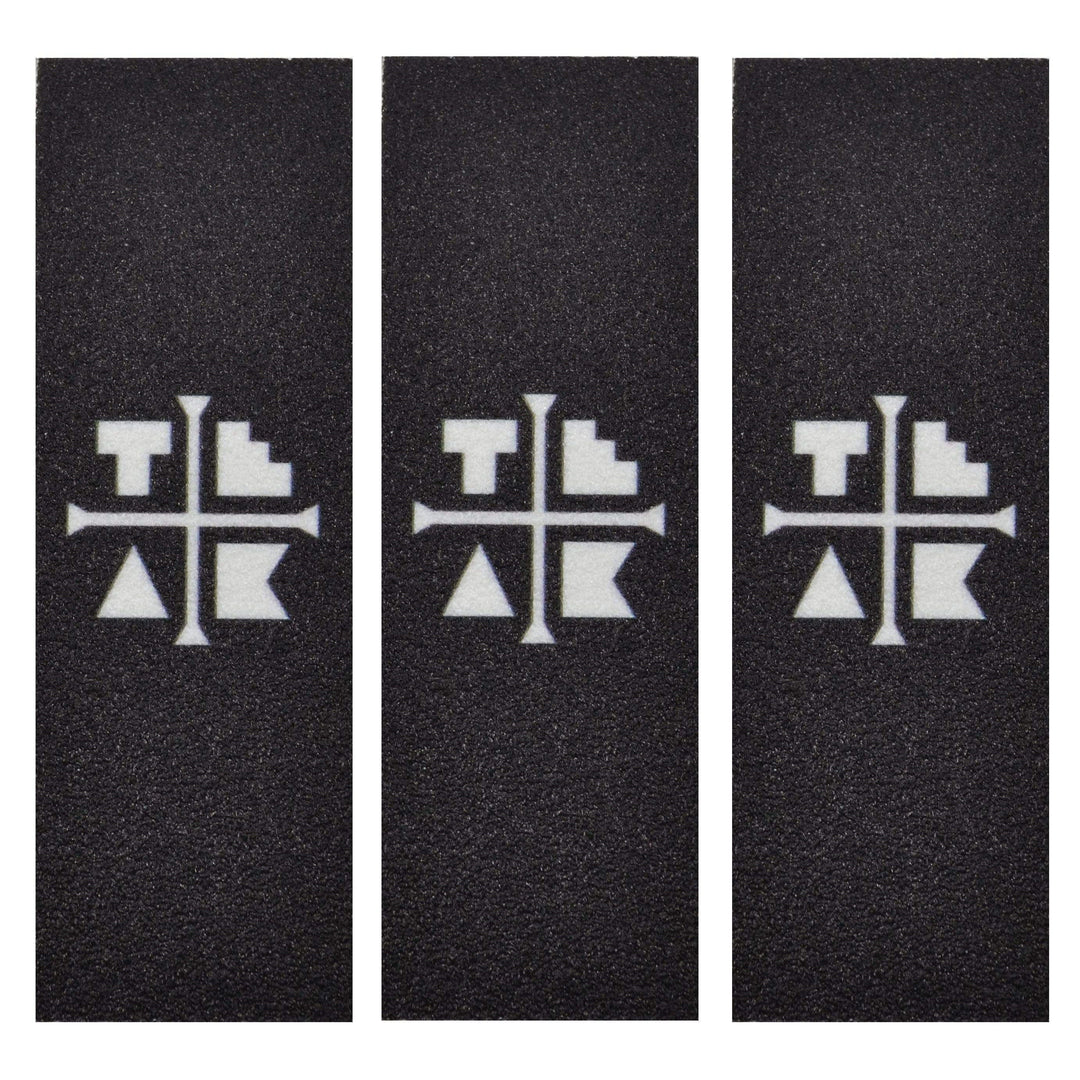 Teak Tuning 3PK Fingerboard Skate Grip Tape, Black & White Logo Edition - 38mm x 114mm