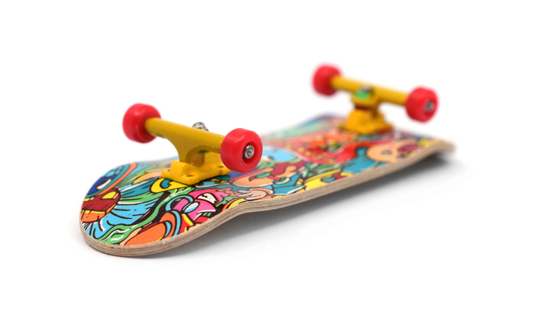 Teak Tuning 32mm Prolific Gen1 Fingerboard Complete - "Bubble Bushings & Monsters" Graphic - Gen1 Prodigy Trucks + Pro Duro Bubble Bushings