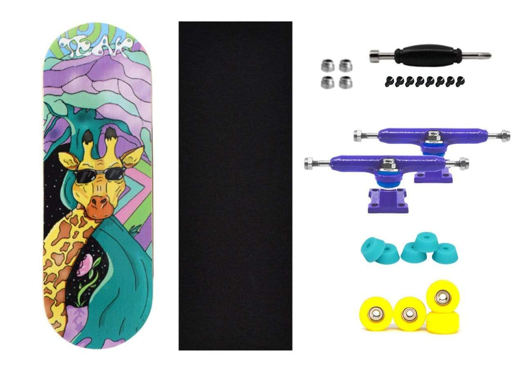 Teak Tuning 32mm Prolific Gen1 Fingerboard Complete - "Graffiti Giraffe" Graphic - Gen1 Prodigy Trucks + Pro Duro Bubble Bushings