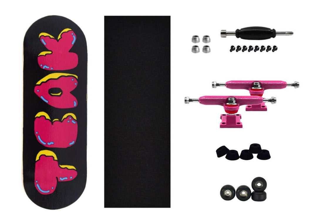 Teak Tuning 32mm Prolific Gen1 Fingerboard Complete - "Donut Teak Logo" Graphic - Gen1 Prodigy Trucks + Pro Duro Bubble Bushings